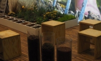Mischbaustand mit, auf Kundenwunsch angefertigtem Blumenkasten.